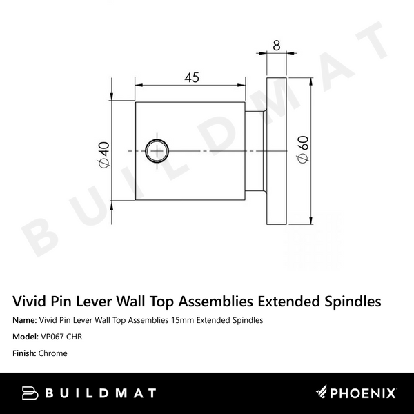 Phoenix Vivid Pin Lever Wall Top Assemblies 15mm Extended Spindles Chrome