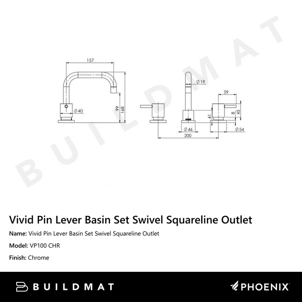 Phoenix Vivid Pin Lever Basin Set Swivel Squareline Outlet Chrome