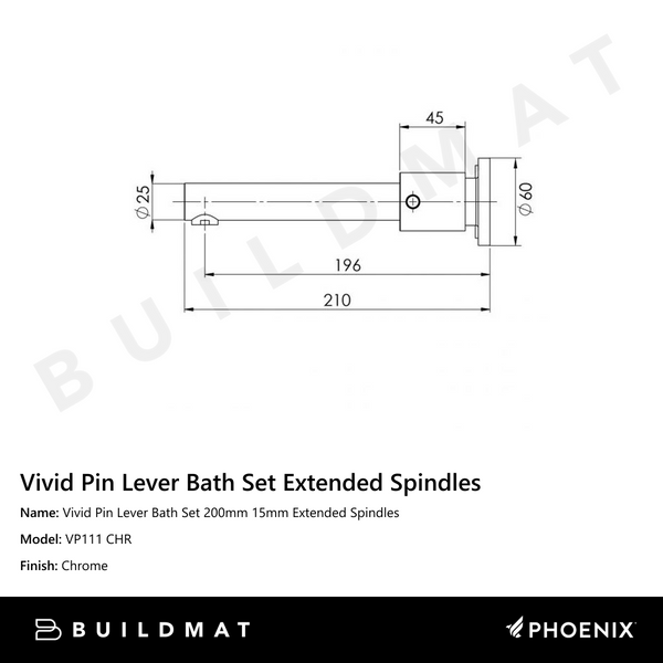 Phoenix Vivid Pin Lever Bath Set 200mm 15mm Extended Spindles Chrome