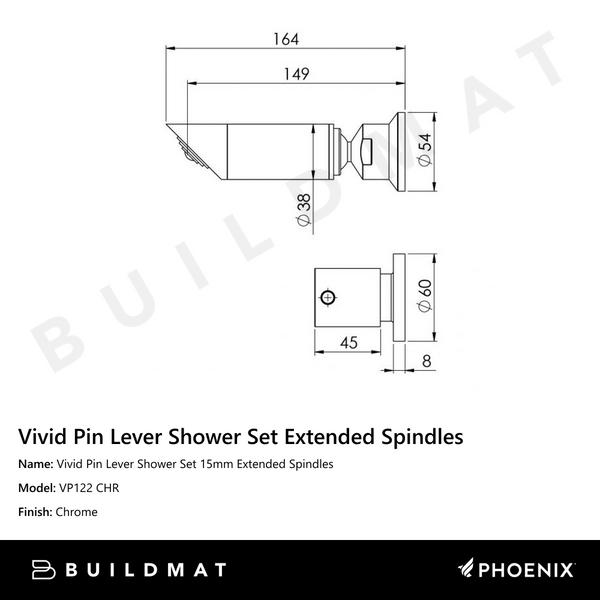 Phoenix Vivid Pin Lever Shower Set 15mm Extended Spindles Chrome