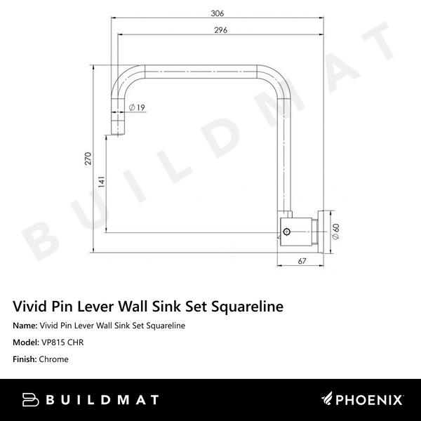 Phoenix Vivid Pin Lever Wall Sink Set 240mm Squareline Chrome