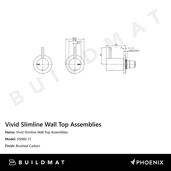 Phoenix Vivid Slimline Wall Top Assemblies Brushed Carbon