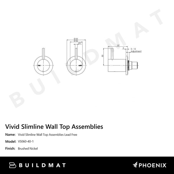 Phoenix Vivid Slimline Wall Top Assemblies Lead Free Brushed Nickel