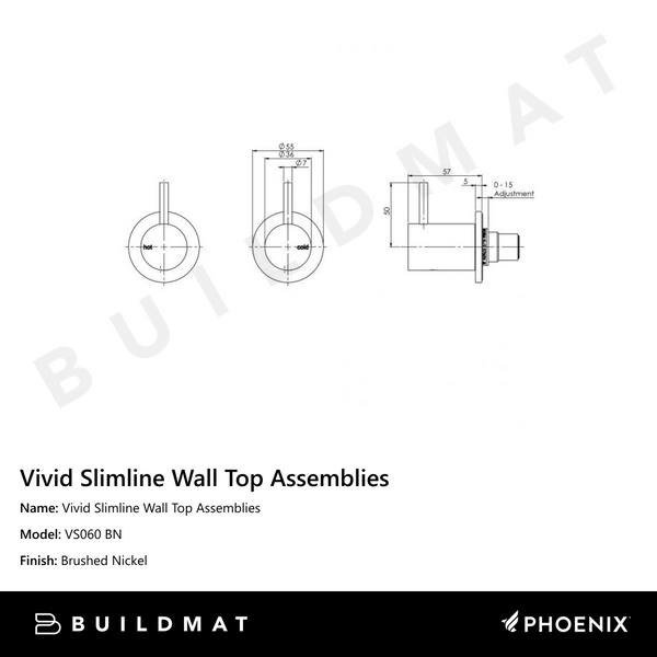 Phoenix Vivid Slimline Wall Top Assemblies Brushed Nickel