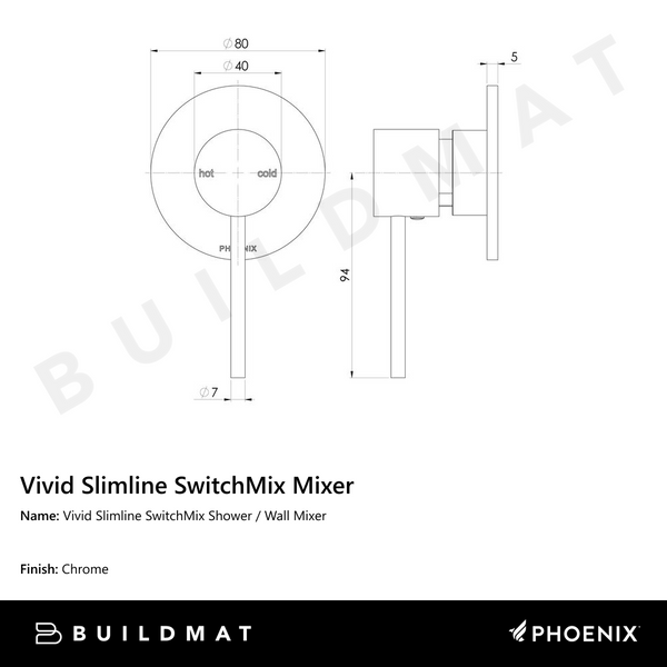 Phoenix Vivid Slimline SwitchMix Shower / Wall Mixer Chrome (Complete Kit) Lead Free
