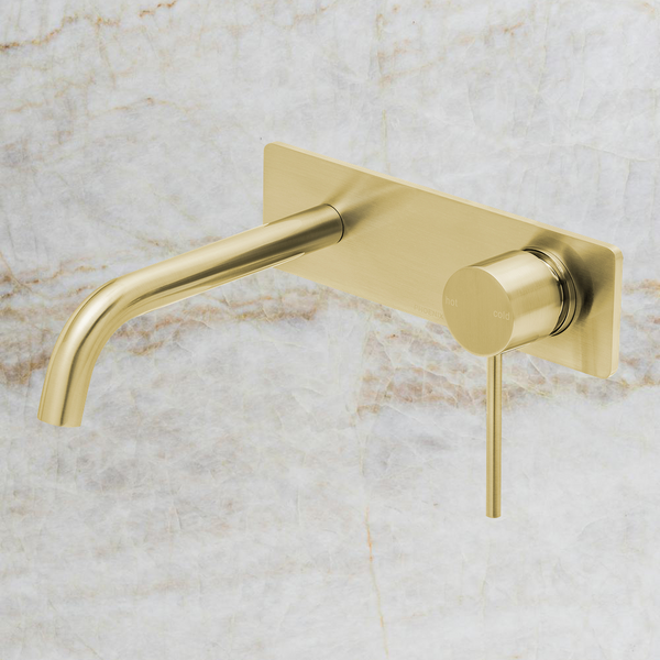 Phoenix Vivid Slimline SwitchMix Wall Basin / Bath Mixer Set 180mm Fit-Off Kit Lead Free Brushed Gold