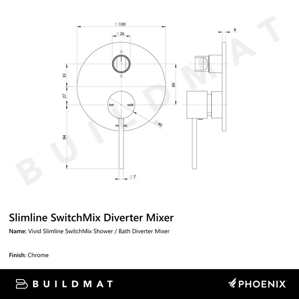 Phoenix Vivid Slimline SwitchMix Shower / Bath Diverter Mixer Chrome (Complete Kit)