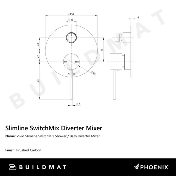 Phoenix Vivid Slimline SwitchMix Shower / Bath Diverter Mixer Fit-Off Kit Brushed Carbon