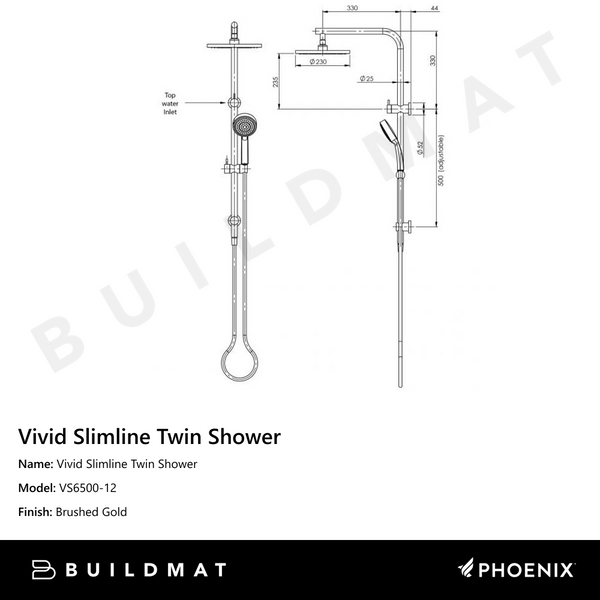 Phoenix Vivid Slimline Twin Shower Brushed Gold