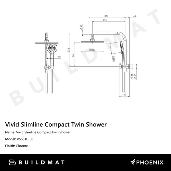 Phoenix Vivid Slimline Compact Twin Shower Chrome