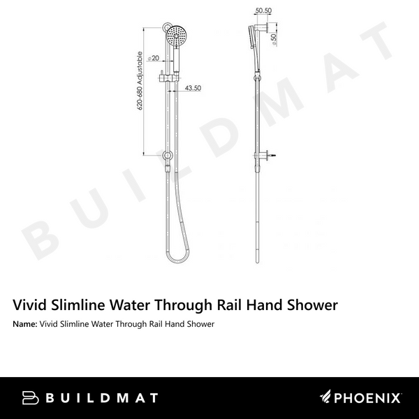 Phoenix Vivid Slimline Water Through Rail Shower Brushed Nickel