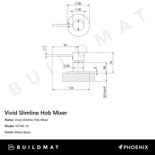 Phoenix Vivid Slimline Hob Mixer Matte Black