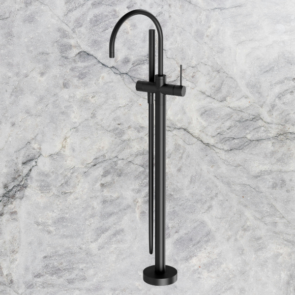 Phoenix Vivid Slimline Floor Mounted Bath Mixer with Hand Shower Matte Black