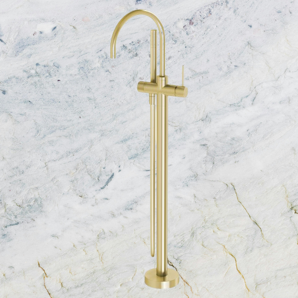 Phoenix Vivid Slimline Floor Mounted Bath Mixer with Hand Shower Brushed Gold