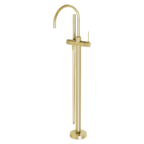 Phoenix Vivid Slimline Floor Mounted Bath Mixer with Hand Shower Brushed Gold