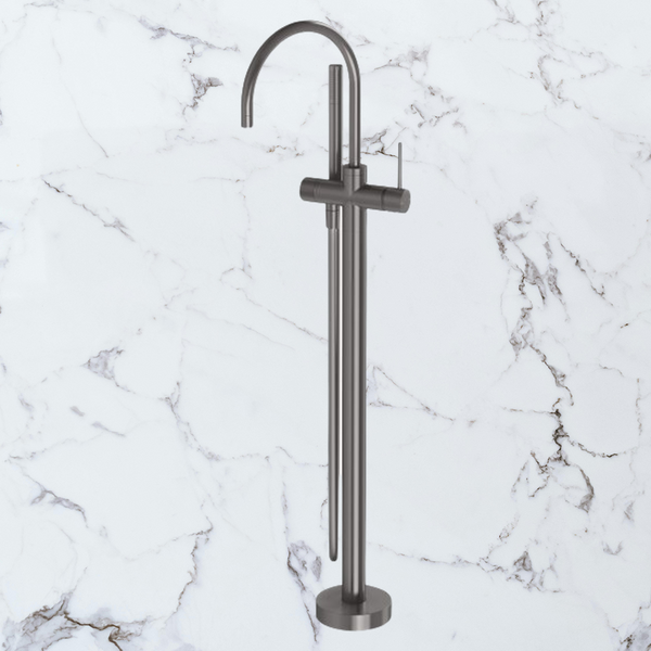 Phoenix Vivid Slimline Floor Mounted Bath Mixer with Hand Shower Brushed Carbon