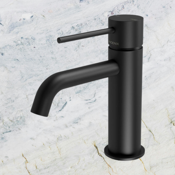 Phoenix Vivid Slimline Basin Mixer Curved Outlet Matte Black