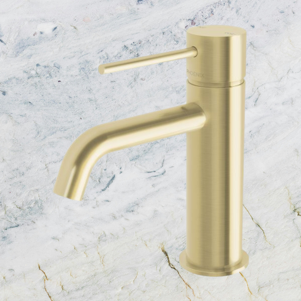 Phoenix Vivid Slimline Basin Mixer Curved Outlet Brushed Gold
