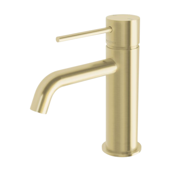 Phoenix Vivid Slimline Basin Mixer Curved Outlet  Brushed Gold