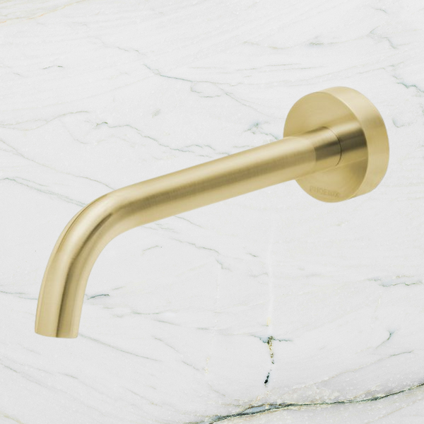 Phoenix Vivid Slimline Wall Bath Outlet 180mm Curved Brushed Gold