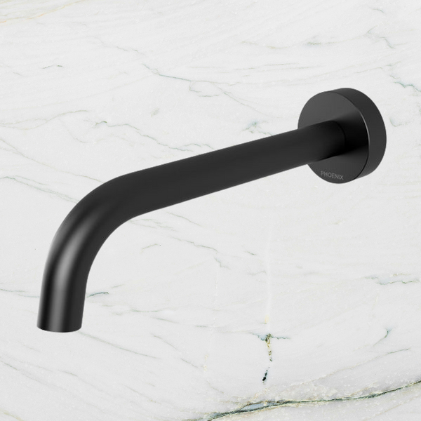 Phoenix Vivid Slimline Wall Bath Outlet 180mm Curved Matte Black