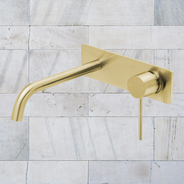 Phoenix Vivid Slimline Wall Basin Mixer Set 230mm Curved Brushed Gold