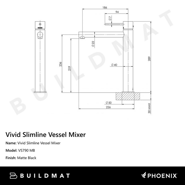 Phoenix Vivid Slimline Vessel Mixer Matte Black