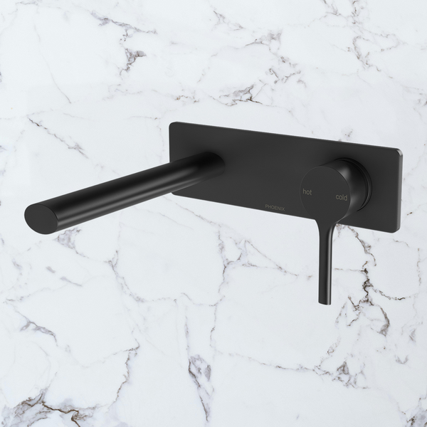 Phoenix Vivid Slimline Oval SwitchMix Wall Basin / Bath Mixer Set 175mm Fit-Off Kit Matte Black