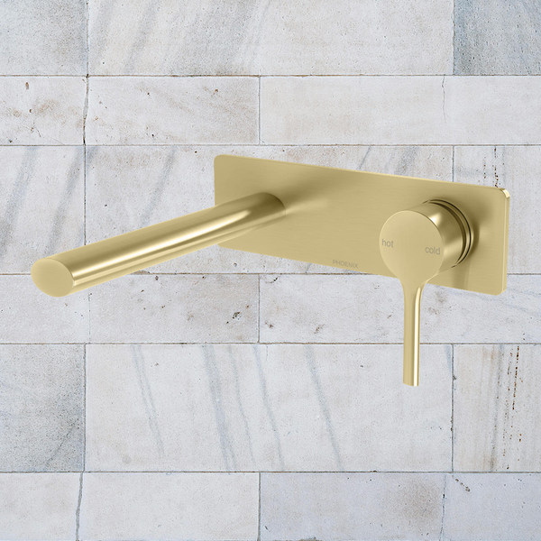 Phoenix Vivid Slimline Oval SwitchMix  Wall Basin / Bath Mixer Set 175mm Brushed Gold (Complete kit)