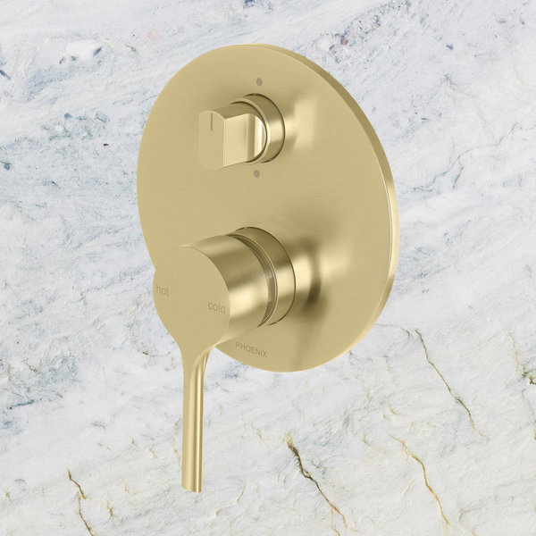 Phoenix Vivid Slimline Oval SwitchMix  Shower / Bath Diverter Mixer Brushed Gold (Complete Kit)