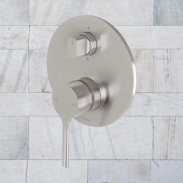 Phoenix Vivid Slimline Oval SwitchMix  Shower / Bath Diverter Mixer Brushed Nickel (Complete Kit)