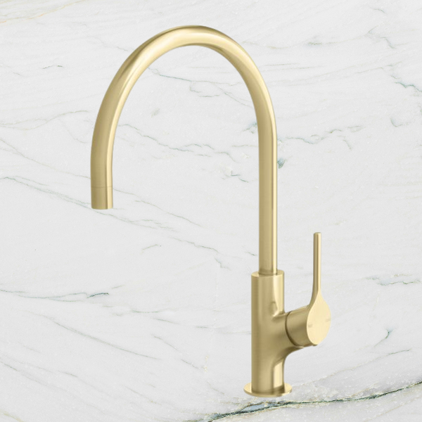 Phoenix Vivid Slimline Oval Sink Mixer 220mm Gooseneck Brushed Gold
