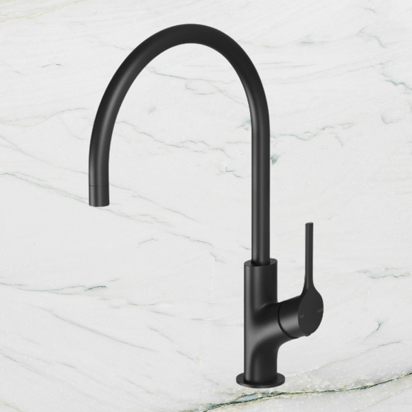 Phoenix Vivid Slimline Oval Sink Mixer 220mm Gooseneck Matte Black