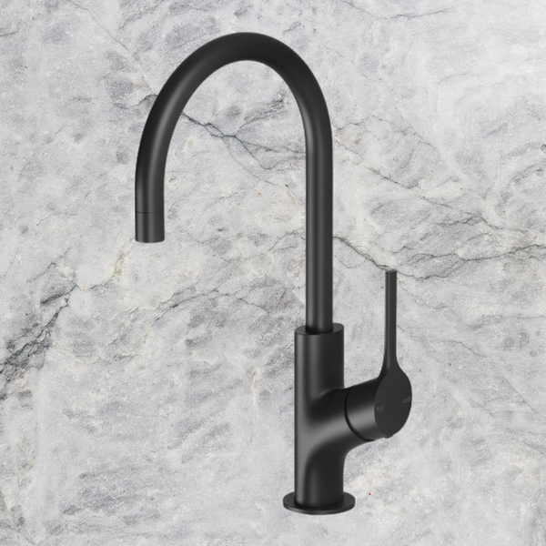 Phoenix Vivid Slimline Oval Sink Mixer 160mm Gooseneck Matte Black