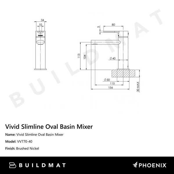 Phoenix Vivid Slimline Oval Basin Mixer Brushed Nickel