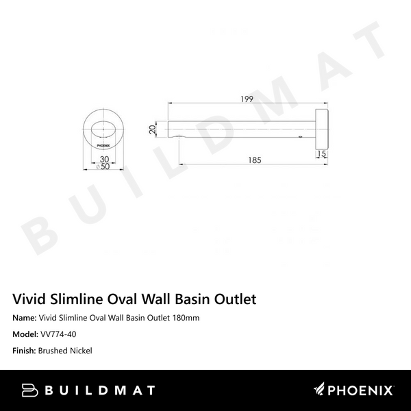 Phoenix Vivid Slimline Oval Wall Basin Outlet 180mm Brushed Nickel