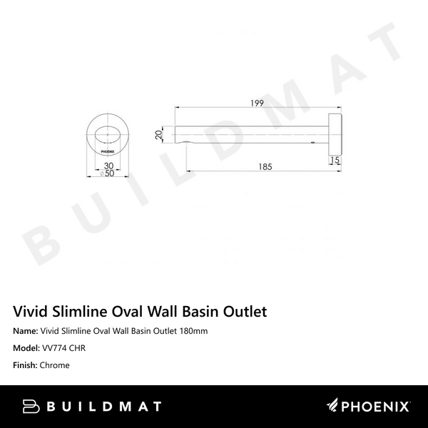 Phoenix Vivid Slimline Oval Wall Basin Outlet 180mm Chrome