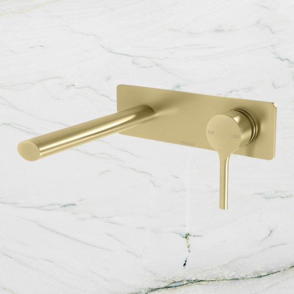 Phoenix Vivid Slimline Oval Wall Basin Mixer Set 175mm Brushed Gold