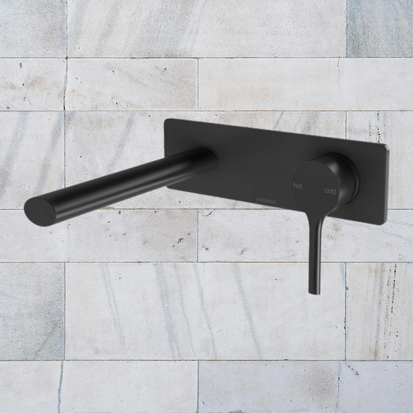 Phoenix Vivid Slimline Oval Wall Basin Mixer Set 175mm Matte Black