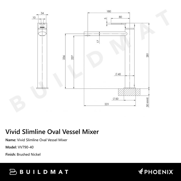 Phoenix Vivid Slimline Oval Vessel Mixer Brushed Nickel