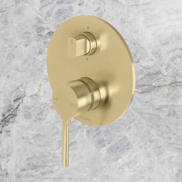 Phoenix Vivid Slimline Oval Shower / Bath Diverter Mixer Brushed Gold