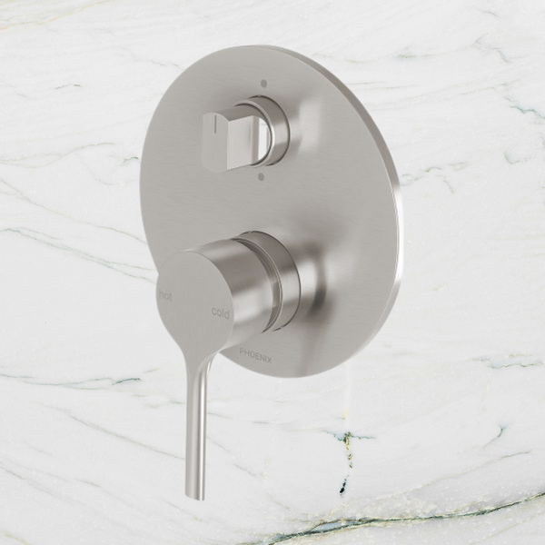 Phoenix Vivid Slimline Oval Shower / Bath Diverter Mixer Brushed Nickel