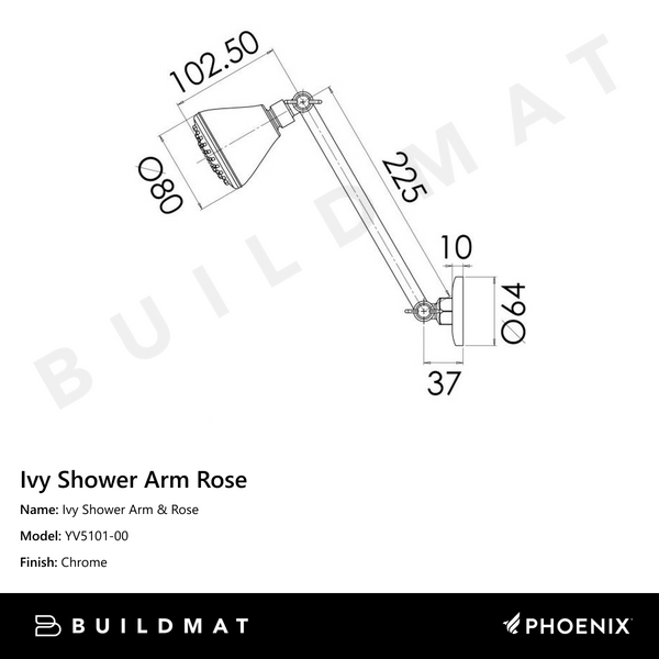 Phoenix Ivy Shower Arm & Rose Chrome