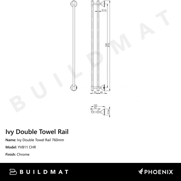 Phoenix Ivy Double Towel Rail 760mm Chrome
