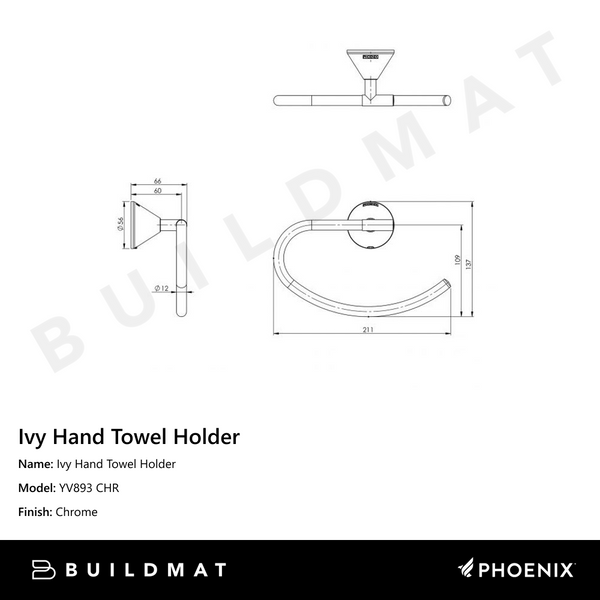 Phoenix Ivy Hand Towel Holder Chrome