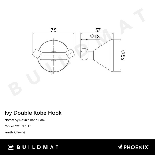 Phoenix Ivy Double Robe Hook Chrome