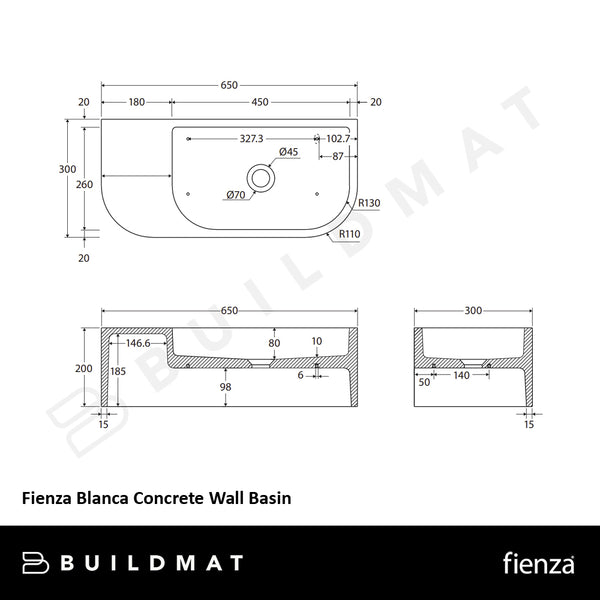 Fienza Blanca Concrete Wall Basin Sage