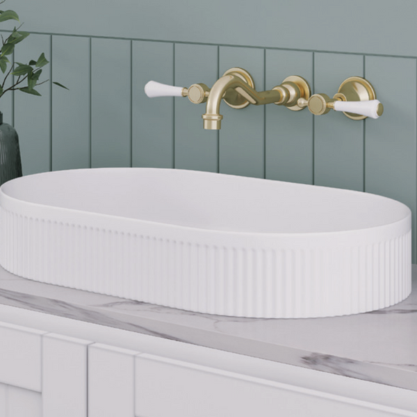Fienza Eleanor Oval Above Counter Fluted Basin Matte White