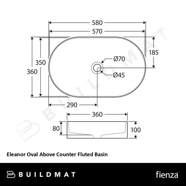 Fienza Eleanor Oval Above Counter Fluted Basin Matte White