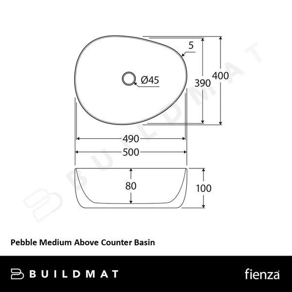 Fienza Pebble Medium Above Counter Basin Gloss White